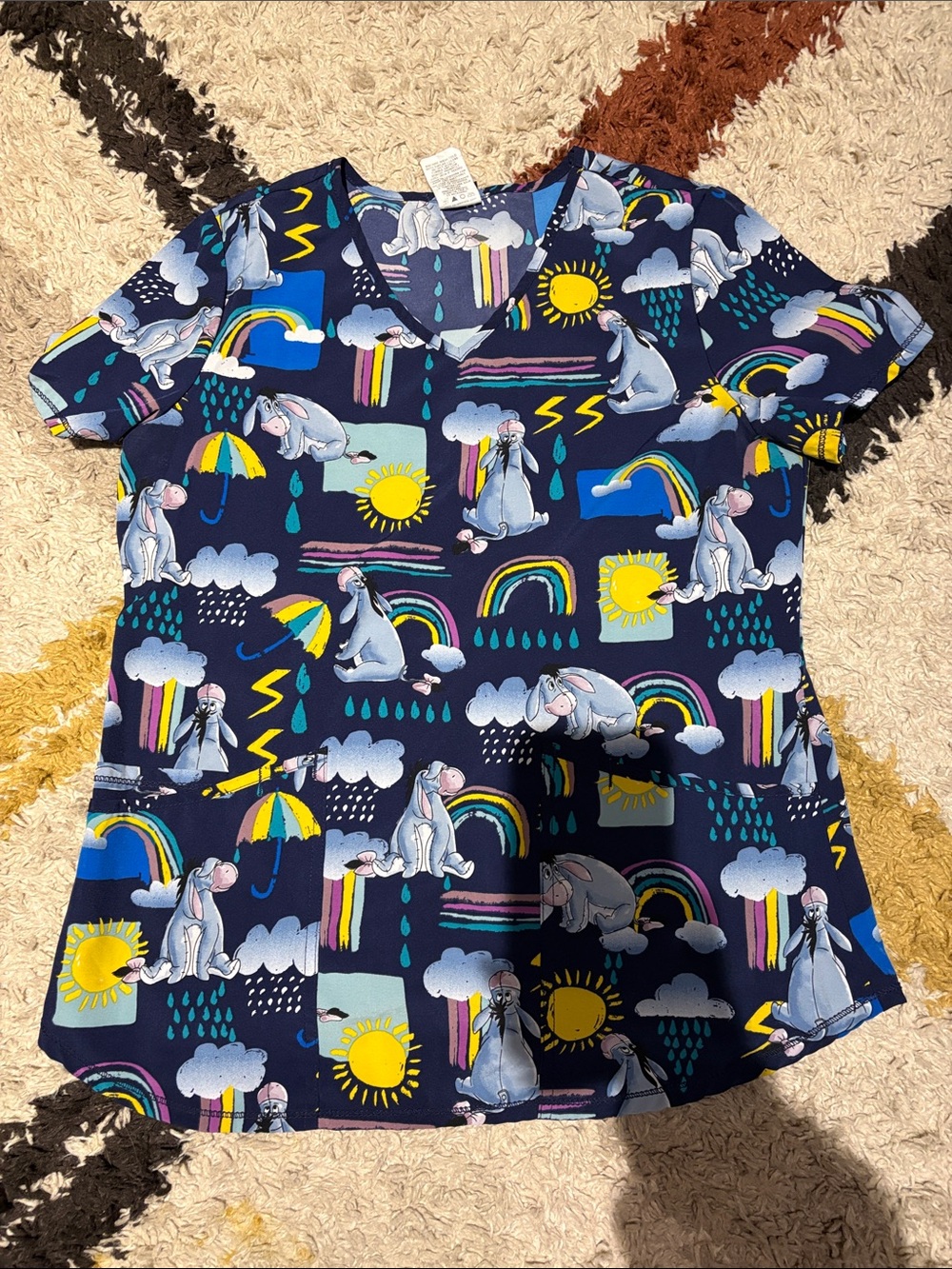 Disney Navy Eeyore Print Scrub Top